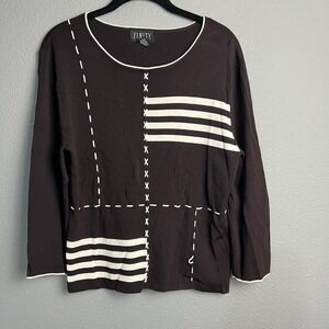 FINITY Black White Graphic Geometric Striped Long Sleeve Knit Top Women's Size L